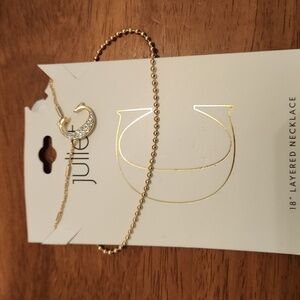 Gold Tone Layered Necklace with Crystal Accent